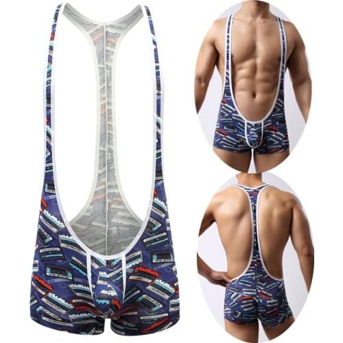 Sexy Mens Underwear Undershirts Bodysuits Jumpsuit Gay Wrestling Singlet Leotard One-piece Bulge Pouch Jockstrap Wrestling Belt