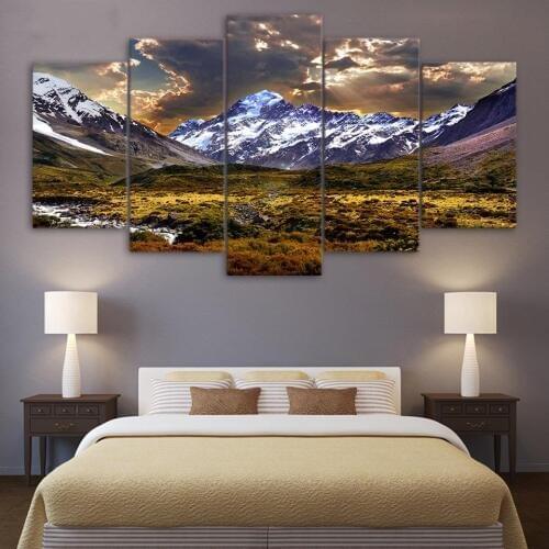 Modern Canvas Pictures HD Printed Wall Art Unframed 5 Pieces Sky Ice Mountain Grassland Natural Scenery Living Room Home Decor