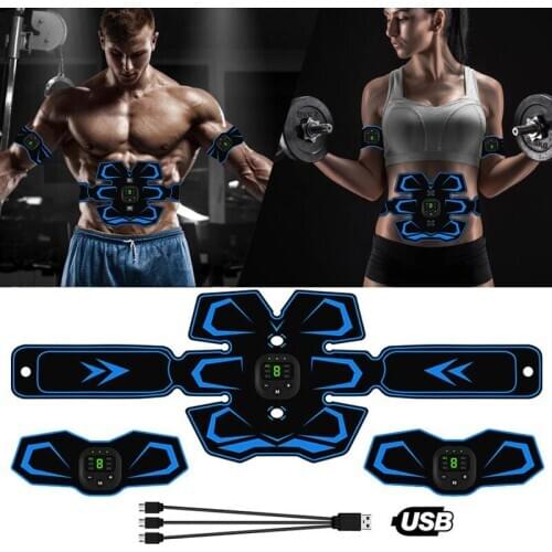 Abdominal Muscle Trainer EMS Fitness Equipment Training Gear Muscle Exerciser Stimulator Belt Belly Arm Massage USB Charged