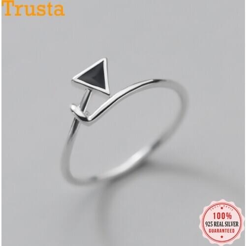 TrustDavis Real 925 Sterling Silver Fashion Sweet Black Triangle Opening Ring For Women Wedding Party Fine S925 Jewelry DB039
