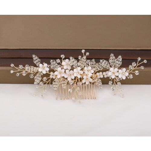 Vintage Baroque Gold Wedding Hair Accessories Crystal Handmade Combs Bridal Jewelry Flower Women Hair Ornaments Girls Headpiece