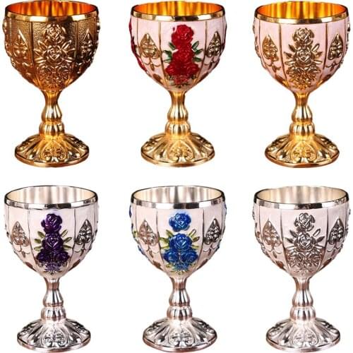 Vintage Classical Metal Wine Goblet Wine Glasses Embossed Cup Elegant Handmade Cup Glass Bar Parties European style Decor Gifts