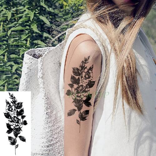 Waterproof Temporary Tattoo Sticker Rose Flower Leaf Large Size Tatto on Arm Flash Tatoo Fake Tattoos for Men Women Girl