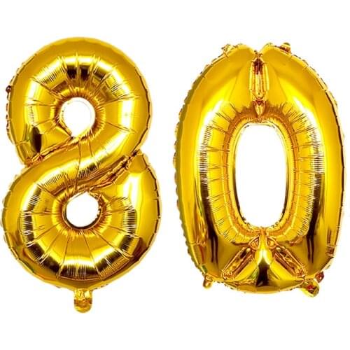 2pcs/lot 32 40 Inch Number 80 Year Balloons Foil Balloon Gold Silver Blue Digital Globos Birthday Party Decoration Supplies
