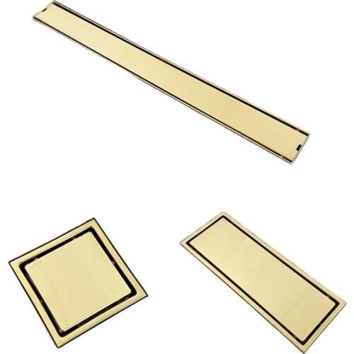 High Quality 304 Stainless Steel Brushed Gold Shower Drain Invisible Floor Drain Long Floor Drain Can Be Fitted With Tiles