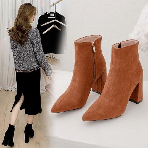 Womens Boots Pointed Elastic zipper Ankle Boots Thick Heel High Heels Shoes Woman Female Socks Boots 2019 fall winte