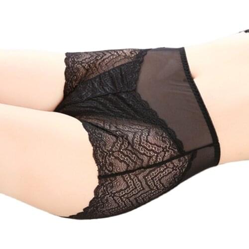 Womens Panties High Waist Lace Transparent Hollow Mesh Panties Large Size Cotton crotch Underwear Female Sexy Big Briefs 4xl