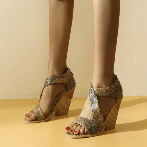 Woman Summer High Heel Snakeskin Zipper Woman Wedge Shoes Party Black Yellow Silver Brown