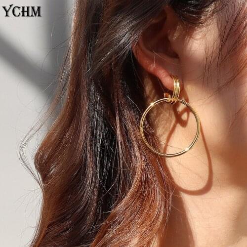 Vintage Big Hoop Earrings for Women Stainless Steel Geometric Drop Earrings Aretes Jewelry For Women Accessories YCHM