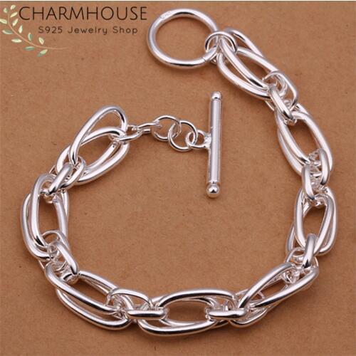 CharmHouse 925 Silver Bracelets for Women Link Chain Bracelet & Bangles Wristband Fashion Jewelry Accessories Bijoux Gifts