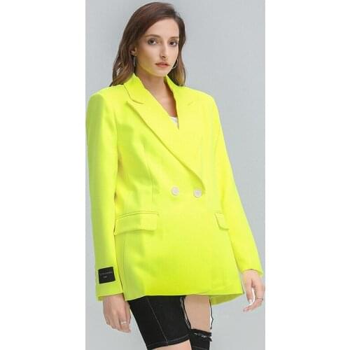 Yellow Casual Blazer For Women Notched Long Sleeve Loose Large Size Minimalist Jacket Daily 1 Piece