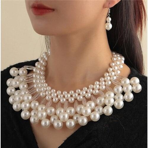 Imitation Pearl Necklace Hand Beaded Neck Ring Accessories Pearl Chain Bead For Female Dancer Stage Accessories DWY5574