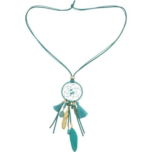 Tribal Handmade Dream Catcher Feather Pendant Necklace For Women Gift Resin Leather Chain Necklace Ethnic Bohemian Jewelry