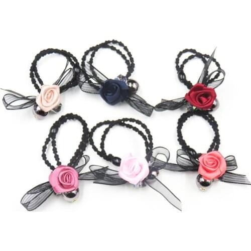 10PCS/LOT Creative Rose Balls Ribbon Novelty Elastic Hair Bands For Girls Bohemian Scrunchy Kids Hair Accessories For Women 2018