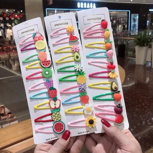 10pcs Stylish New Sale Hair Accessories Girl Baby Hairpin Set Flower Fruit Cartoon Cute Sweet Childrens Hair Clips Headwear