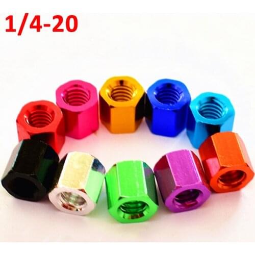 2PCS 1/4-20 UNC Spacing Screws Nuts Hex Standoff Spacer Column Flat Head Double Pass Aluminum Alloy Multiple Color