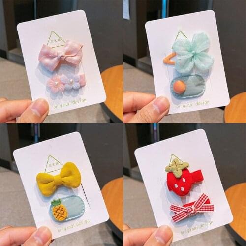 2pcs/lot New Korean Style Simple Girl Hairpin Wave Point Bow Buttons Fabric Hair Clip for Childrens Fashion Hair Accessories