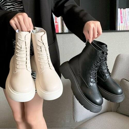 2021 fashion women shoes autumn and winter thick boots women motorcycle boots British style women fashion round head Martin boot