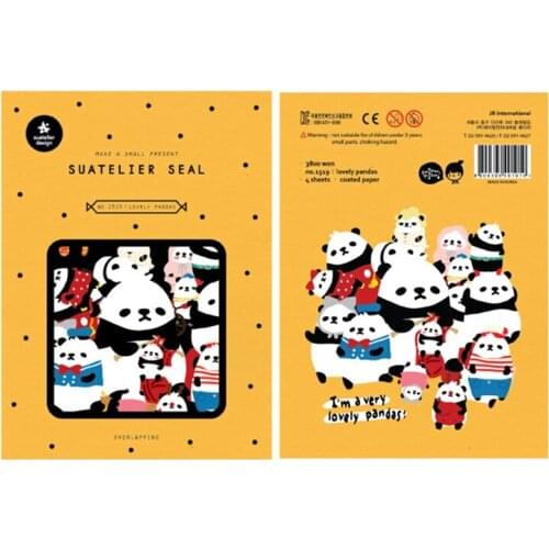4sheets/Pack Korea Brand Suatelier Pandas Pattern High Quality Paper Stickers Seal DIY Diary Stationery Scrapbooking Decoration