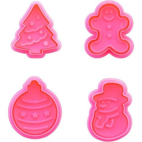 4pcs Cute Baking Biscuit Cutter Mould Plunger Christmas Tree Snowman Cookie Mold Kitchen DIY Baking Cutting Tool Reusable