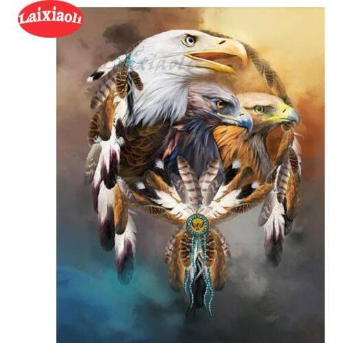 DIY Diamond Embroidery American Natives Indian Man and Eagle Diamond Painting Cross Stitch Needlework Craft Rhinestone Mosaic