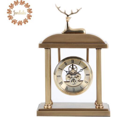 Large Size Metal Alloy Clock with Deer Living Room TV Cabinet Desk Decoration Creative Desk Clock Ornaments Deer Clock Best Gift