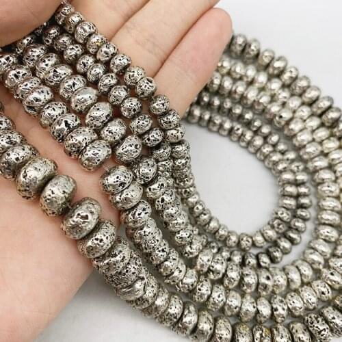 Antique Silvers Lava Natural Stone Bead 6/8/10MM Hematite Volcanics Flat Round Loose Beads For Jewelry Bracelet Making DIY