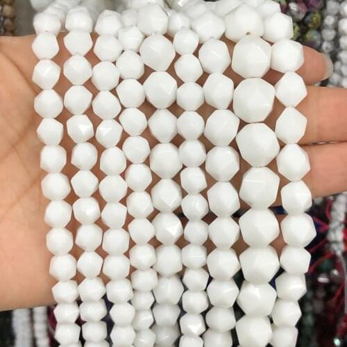 Natural Faceted White Stone Tridacna Beaded Loose Spacer Beads For DIY Jewelry Making Bracelet Accessories Pick Size 6 8 10mm