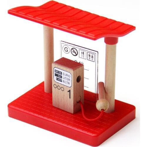 Free shipping Gift Wooden car bulk train track accessories, red gas station, compatible with wooden car train tracks