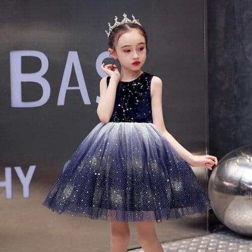 Sequins Baby Girls Evening Party Dress Flower Children Costume Dresses Sleeveless Ball Gown Teenage Dresses For Girls Clothes
