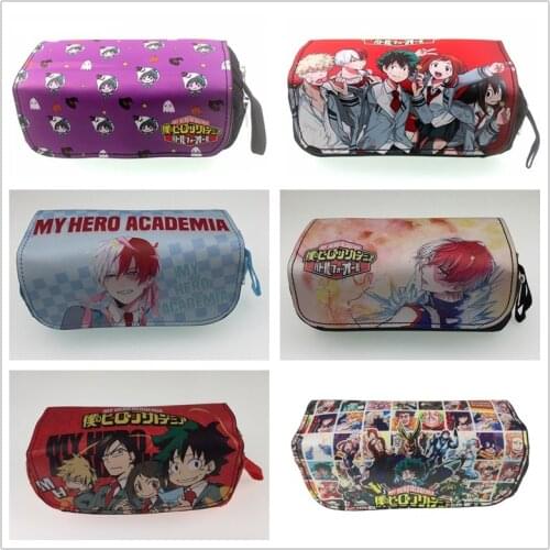 6 styles My Hero Academia double layer Pu Pencil Bag Student Stationery Bags Boku no Hiro Zipper Makeup Case pen bag money bag