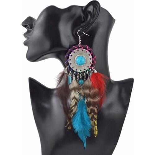 Tribal Big Bohemian Feather Dangle Earring Indian Jewelry Gypsy Tassel Drop Earrings for Women Christmas Gift orecchini piuma