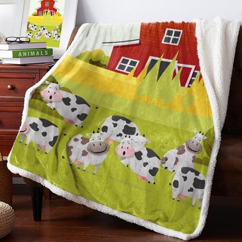 Farm Barn Cows Fleece Blanket Warm Cashmere Blanket Office Sofa Supplies Blankets for Beds