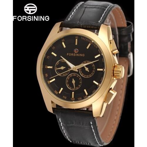 FORSINING FSG6625M3G1 new Automatic fashion dress Men watch tourbillon gold wristwatch for men best gift free shipping