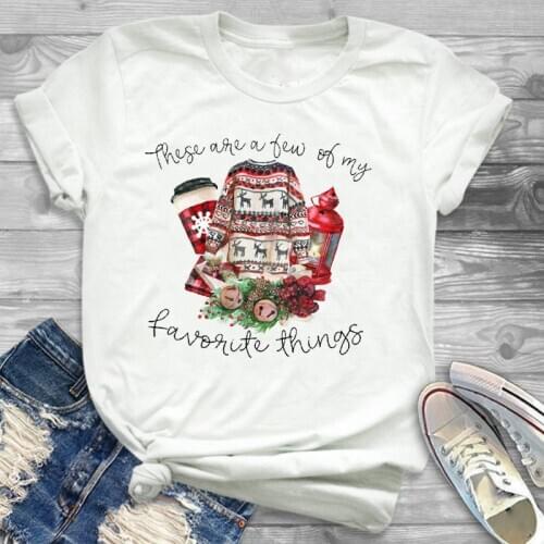Women Cartoon Coffee Plaid New Year Print Merry Christmas Womens Top T Shirt T-Shirt Female Graphic Tee Shirt Tees T-shirts
