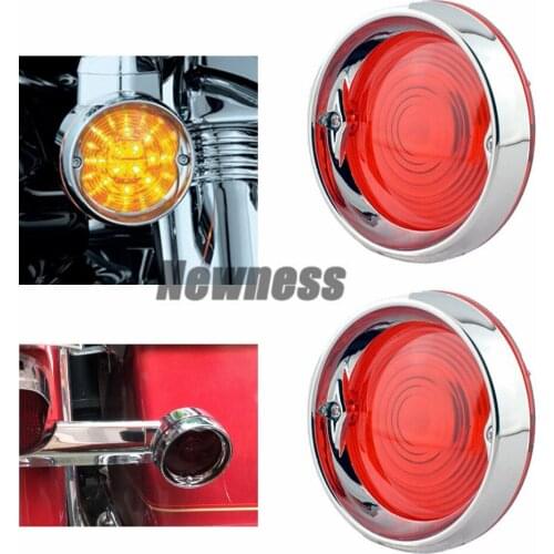 Deep Dish Turn Signal Light Bezels Red Lens Trim Ring For Harley Touring Electra Glide Road King Road Glide 1986 up