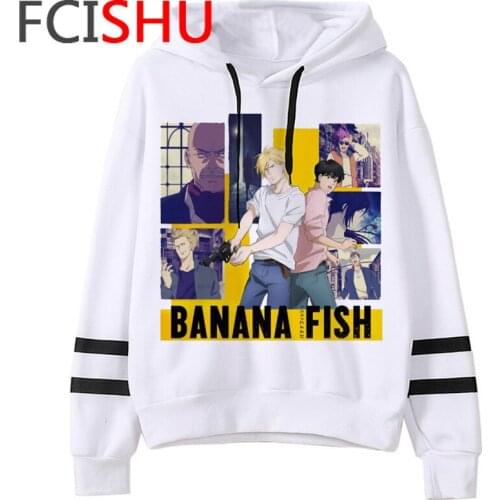 Harajuku Banana Fish Graphic Funny Cartoon Winter Warm Hoodie Men Japanese Anime Unisex Streetwear Sweatshirt Hip Hop Hoody Male