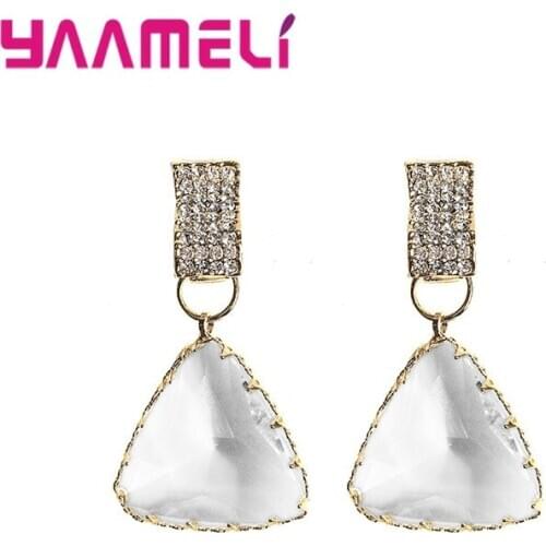 Luxury Geometric Drop Earrings for Women New Triangle Clear Rhinestone Drop Earring Statement Bridal Wedding Party Jewelry Gifts