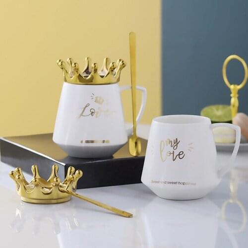 New Retro Crown Design Lid Ceramic Cup Coffee Milk Breakfast Mugs Without Spoon Home Drinkware Creative Birthday Wedding Gift
