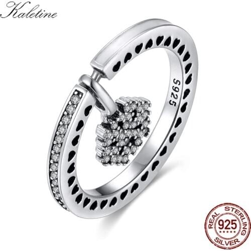 KALETINE White Snowflake Ring Women 925 Sterling Silver Rings Radiant Heart CZ Stones Pendant Jewelry Luxury Wedding Gift