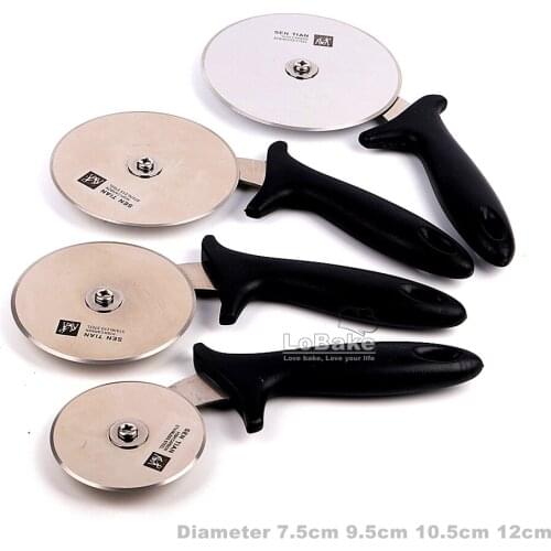 4 sizes 7.5cm 9.5cm 10.5cm 12cm diameter 304 stainless steel round pizza wheels cutter dough slicer kitchen knife baking tools