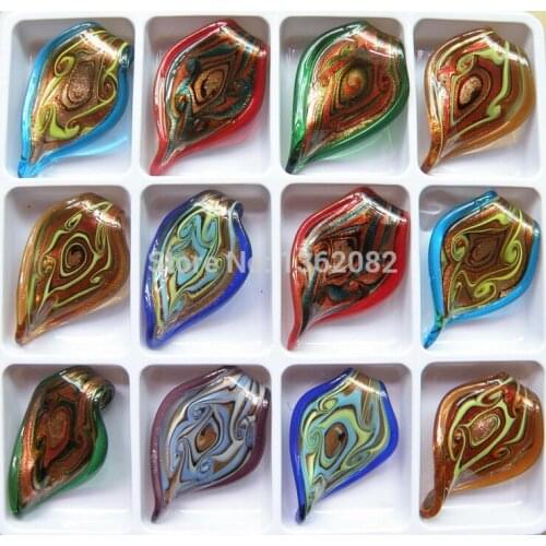 Hot Selling Wholesale 12 PCS Lampwork Glass Charms Teardrop-shaped Pendants Rock pattern Charms For Necklaces Bracelets MC05