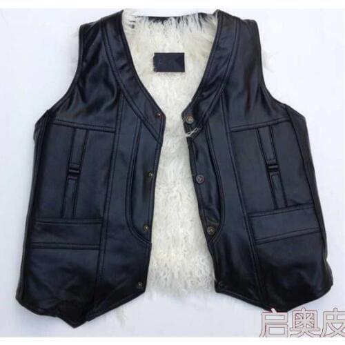 Man plus Genuine Leather Male Long Wool Fur Vest Thermal Sheepskin Waistcoat Cotto The Elderly Cashmere Sweater Vest