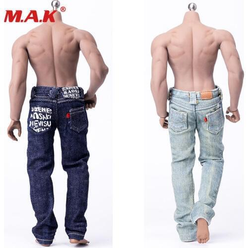 1/6 Scale Male Action Figure Hip Hop Fashion Print Jeans Pants Light/Dark Blue Color for 12'' Muscular Body Figures