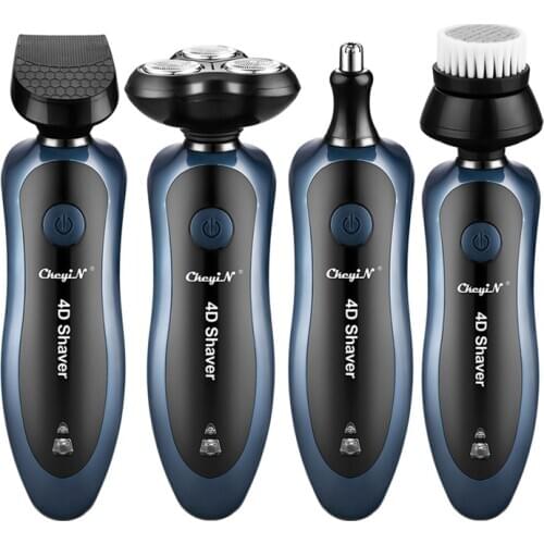 4 in 1 Men Facial Care Kit Electric Shaver Triple Independent Floating Blade Razor Sideburns Ear Nose Hair Trimmer Facial Brush