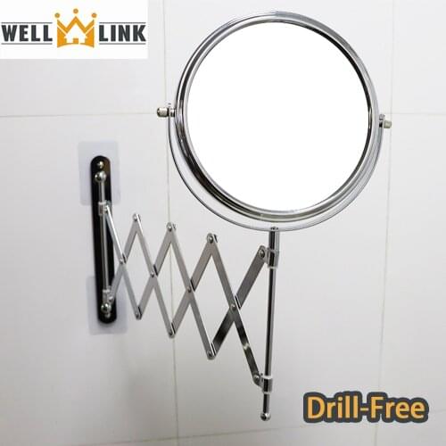 WELLLINK Wall-Mounted Makeup Mirror Bathroom Bedroom Vanity 360° Adjustable Double-Sided 1X/2X Magnifying Cosmetic Punch-Free