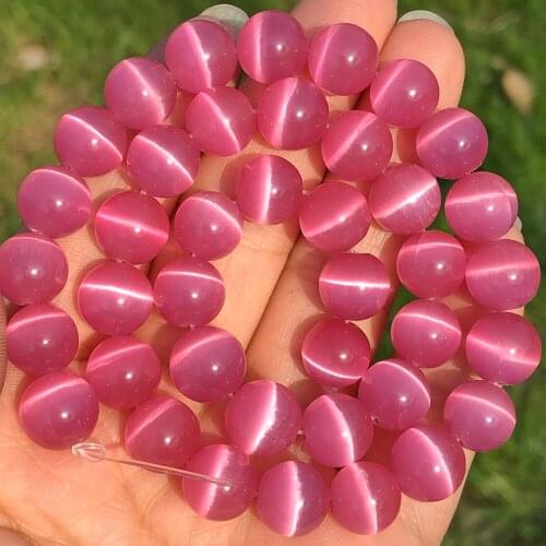 Natural Stone Fuchsia Cat Eye Opal Loose Spacer Moon Stone Glass Beads For Jewelry Making DIY Bracelet Necklace 4/6/8/10/12mm
