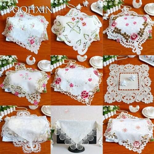 NEW hollow Lace square satin Embroidered table cover cloth towel kitchen Christmas tablecloth birthday wedding party home decor