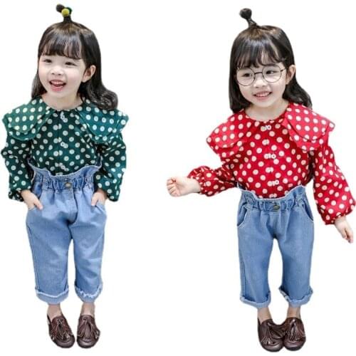 New Spring Autumn Baby Girl Clothes Suit Children Cute Casual Printed Shirt Jeans 2Pcs/Set Toddler Sport Costume Kids Tracksuits