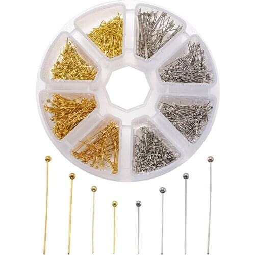Pandahall Brass Ball Head Pins for jewelry DIY making, Platinum & Golden ,with Plastic Bead Storage ContainerF80